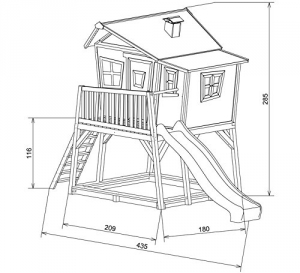 Zeichnung mit Maßen AXI Baumhaus Kinderspielhaus Stelzenhaus