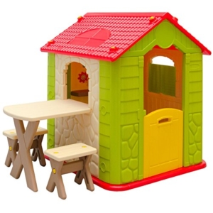 eyepower Kinderspielhaus mit Tisch und 2 Bänken Spielhaus