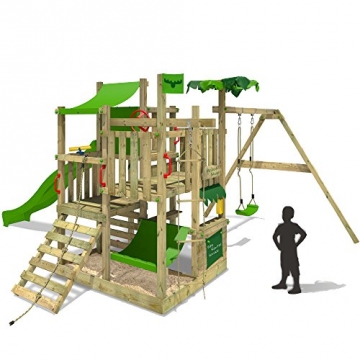 Fatmoose Spielturm Kletterturm aus Holz mit grüner Rutsche