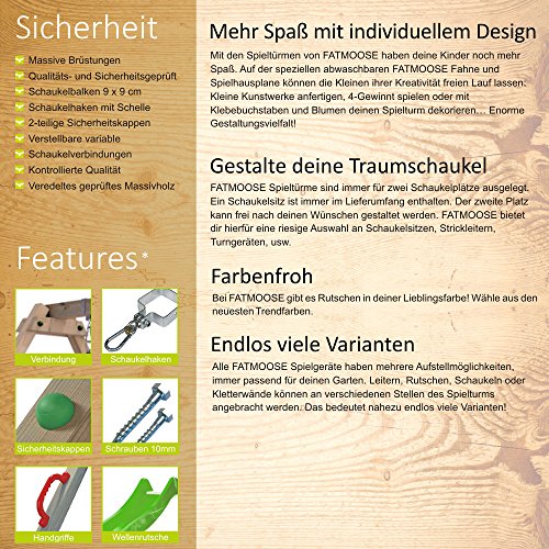 Broschüre Fatmoose Spielturm Kletterturm aus Holz mit grüner Rutsche