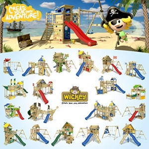 WICKEY Spielturm Smart Camp - Klettergerüst mit Stelzenhaus, massivem Holzdach, Schaukel, Sandkasten, Kletterwand, blauer Plane und blauer Wellenrutsche - 5